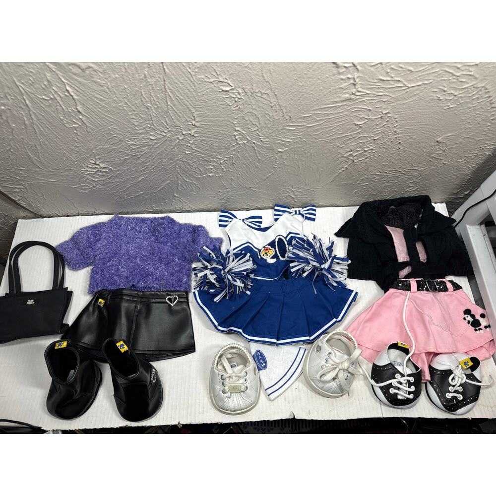 Build a bear BAB Clothing Lot Cheerleader Poodle Skirt Saddle Shoe Leather Skirt